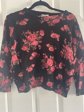 Forever 21 Black Crewneck Sweater with Pink Floral Print